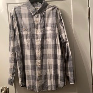Men’s long sleeve plaid gray/white Button down